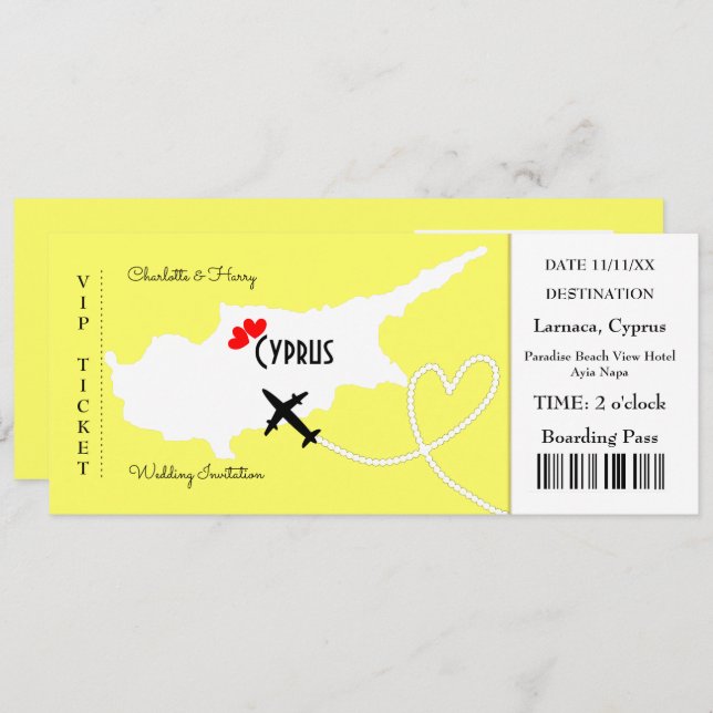 Invitation Billets d'embarquement Mariage Destination Chypre (Devant / Derrière)