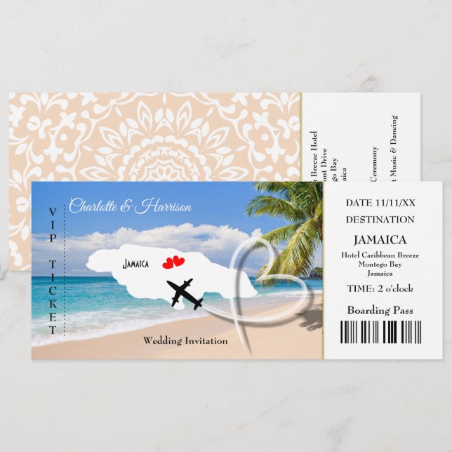 Invitation Billets d'embarquement Mariage Destination Jamaïqu (Devant / Derrière)