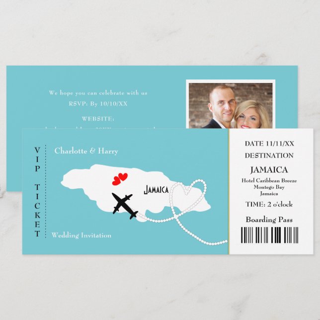 Invitation Billets d'embarquement Mariage Destination Jamaïqu (Devant / Derrière)