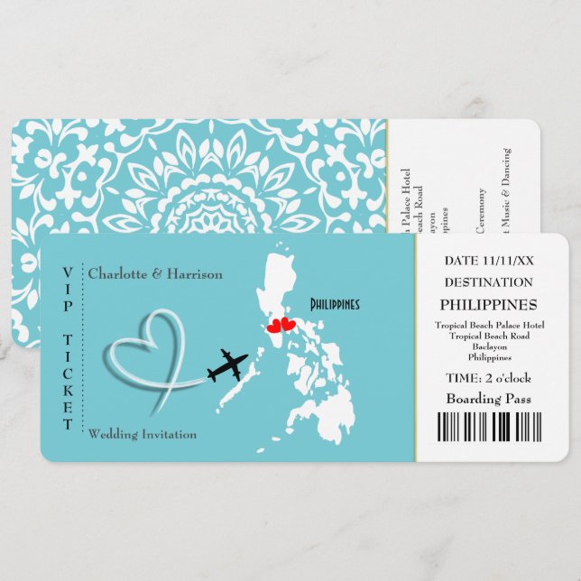 Invitation Billets d'embarquement Mariage Philippines (Devant / Derrière)