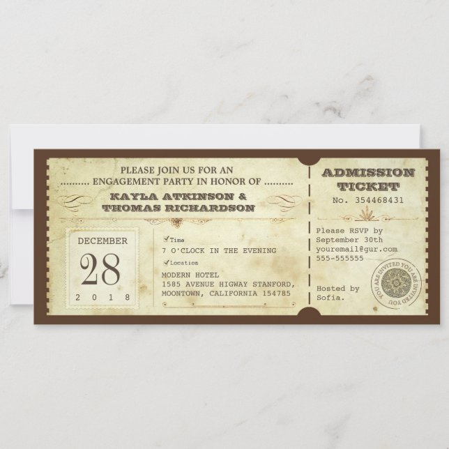 Invitation Billets d'engagement pour la typographie vintage (Devant)