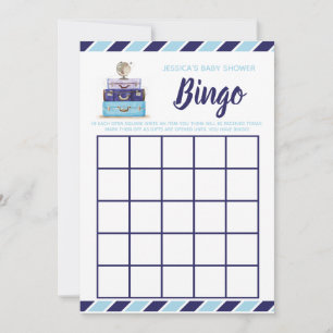 Invitation Bingo baby shower Bleu Voyage thème jeu