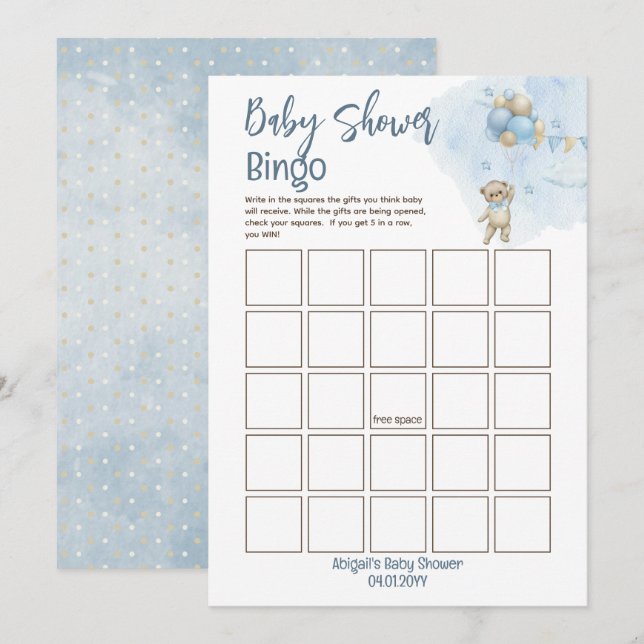 Invitation Bingo Baby shower d'attente de l'ours en peluche (Devant / Derrière)