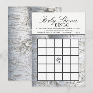 Invitation Bingo Baby shower de bouleau argenté rustique