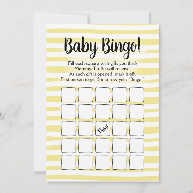 Invitation Bingo Baby shower Jeu Jaune Blanc (Devant)