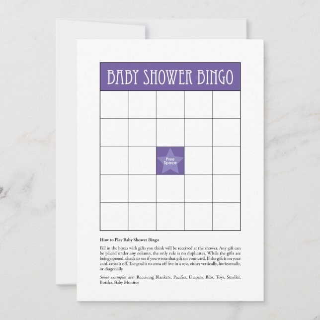 Invitation Bingo Baby shower - Purple (Devant)