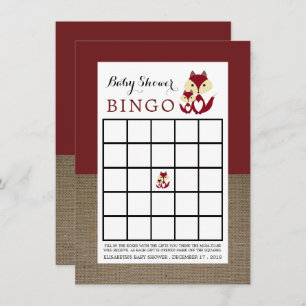 Invitation Bingo Baby shower Red Fox Burlap