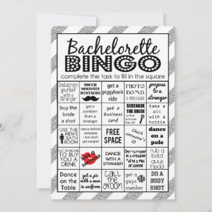Invitation Bingo Bachelorette Argent, Jeu De Fête, Défi