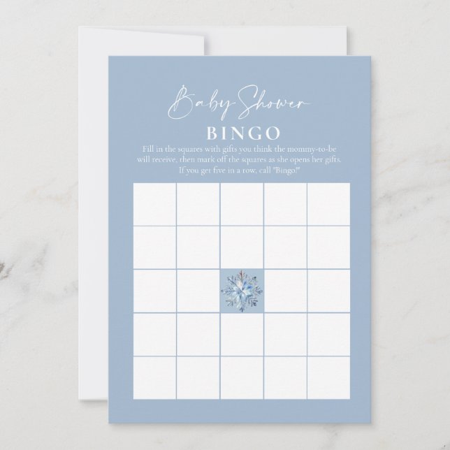 Invitation Bingo bébé Dusty Blue Baby shower d'hiver Jeux (Devant)