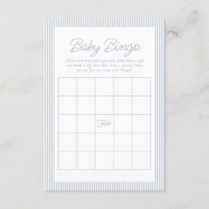 Invitation Bingo de baby shower bleu seersucker à rayures bla