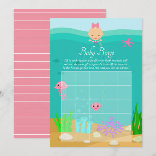Invitation Bingo de Baby Shower de Sirène Mignonne sous la Me