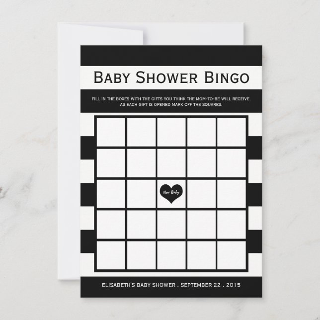 Invitation Bingo de Baby shower noir et blanc moderne (Devant)