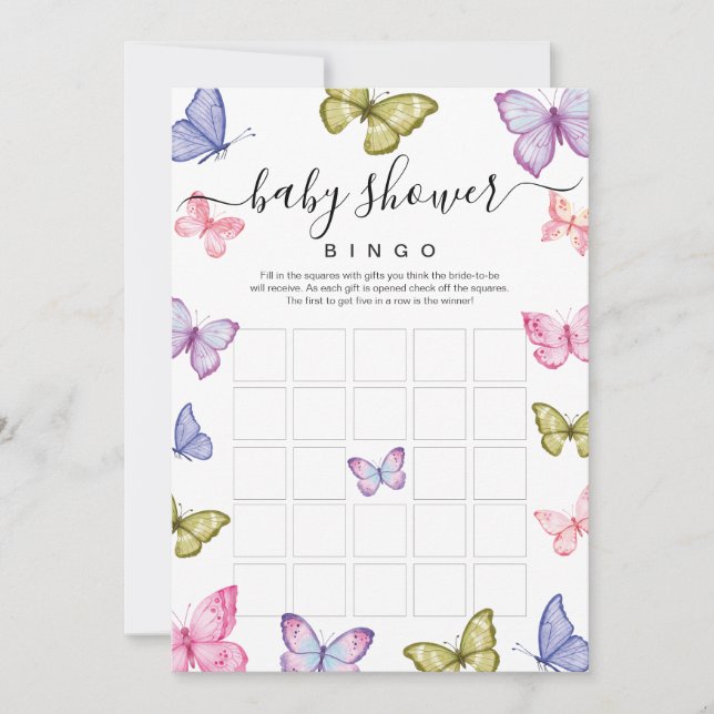 Invitation Bingo de Baby shower papillon (Devant)