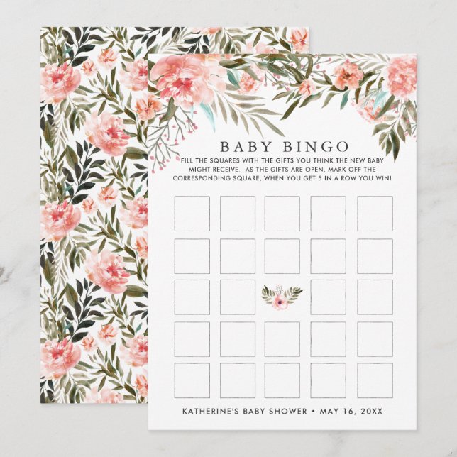 Invitation Bingo du Baby shower floral d'été Sunkissed (Devant / Derrière)