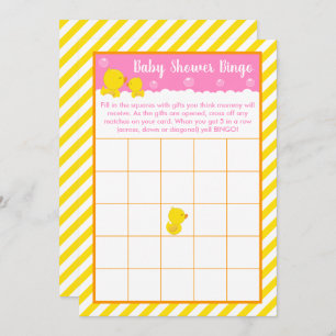 Invitation Bingo en caoutchouc Ducky Jaune et Baby shower ros