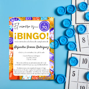 Invitation Bingo et jeux amusants colorés espagnols 70e anniv