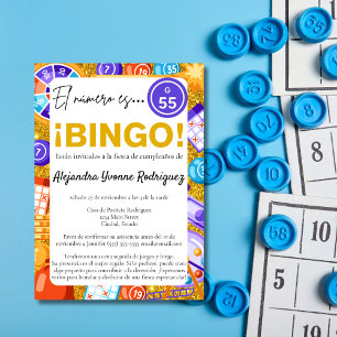 Invitation Bingo & Jeux Or Espagnol Fête 55e Anniversaire