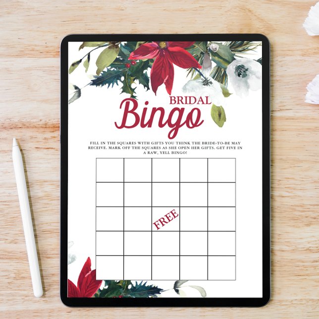 Invitation Bingo nuptiale hiver Poinsettia Fête des mariées J (Créateur téléchargé)