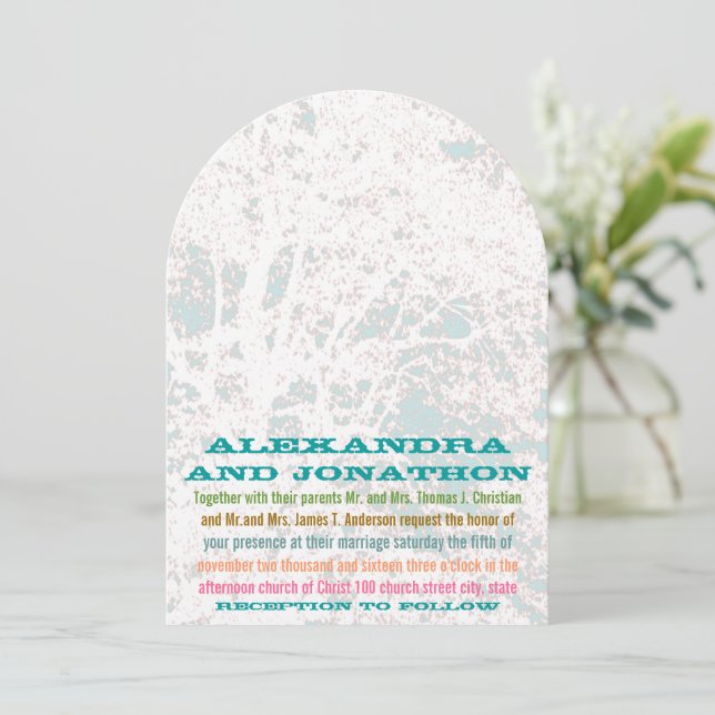 Invitation Birch Tree Aqua Blue Sky Playbill Fonts Mariage (Debout devant)