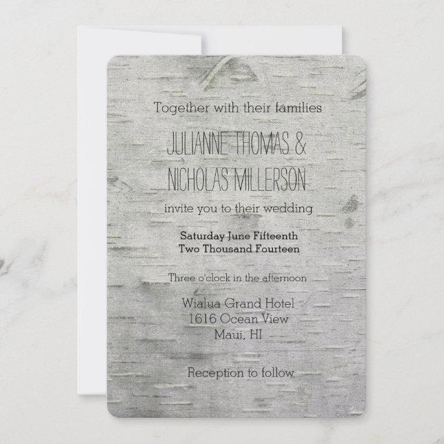 Invitation Birch Tree Faux Wood Mariage (Devant)