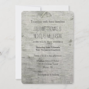 Invitation Birch Tree Faux Wood Mariage