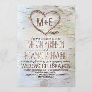 Invitation Birch Tree Heart Rustic Mariage de automne