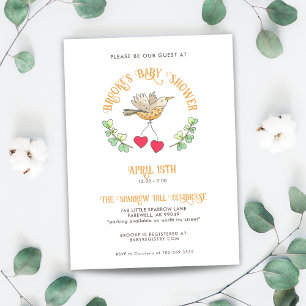 Invitation Bird de printemps avec des coeurs Baby shower mign