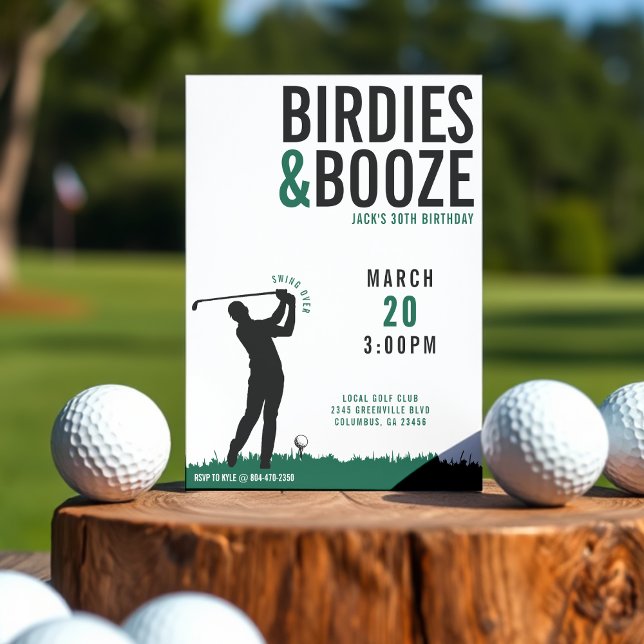 Invitation Birdies & Booze Golf Adulte Anniversaire (Birdies & Booze Adult Golf Birthday Party Invitation
)