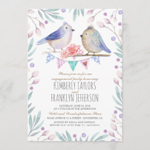 Invitation Birds Couple mignon Partie d'engagement