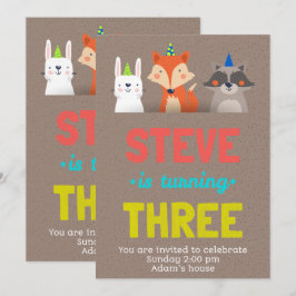 Invitation Birthday Celebration Cute Animals Card Art