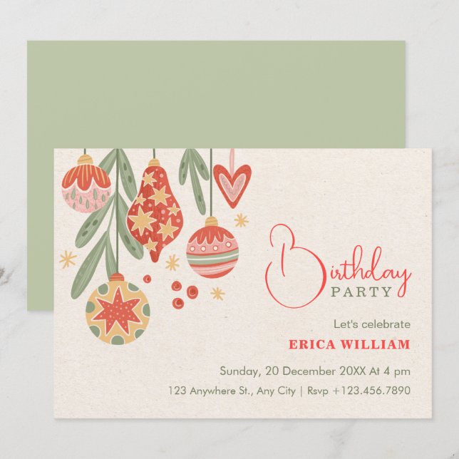 Invitation Birthday christmas ornament  (Devant / Derrière)
