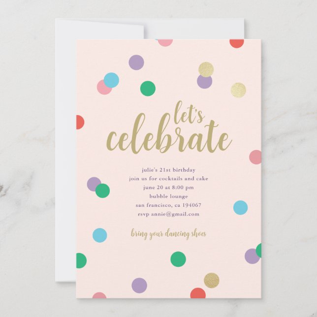 Invitation Birthday Confetti Peachy Pink Party Invite (Devant)