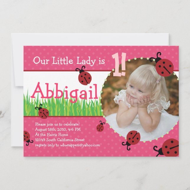 Invitation Birthday de petite Madame - coccinelles (Devant)