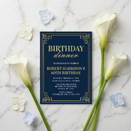 Invitation Birthday Dinner Elegant Navy Gold 80th Einladung