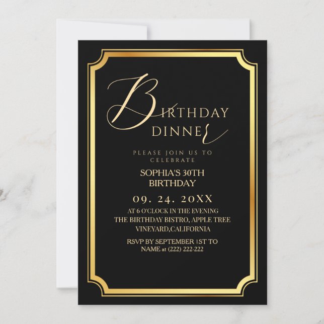 Invitation  Birthday Dinner Modern & Minimal Black  (Devant)