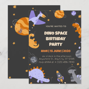 Invitation Birthday Dino Space for Boys Editable