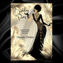 Birthday Party Cream Gold Black Dress Feathers
