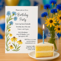 Invitation Birthday Party Watercolor Wildflowers 