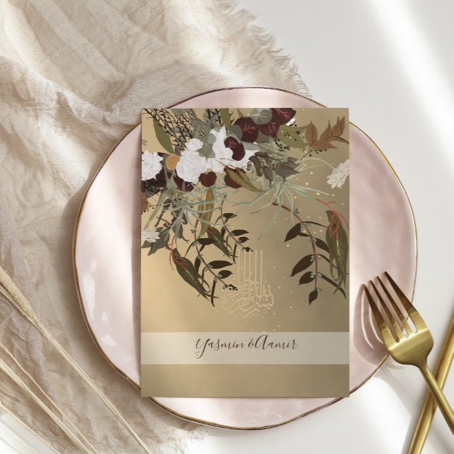 Invitation Bismillah Rustique Floral Mariage or islamique (Créateur téléchargé)