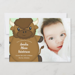 Invitation Bison Buffalo Baby shower vert