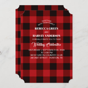 Invitation bison rouge plaid bûcheron rustique mariage d'hive