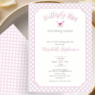 Invitation Bisous Papillon Taches Roses Vœux de Bébé