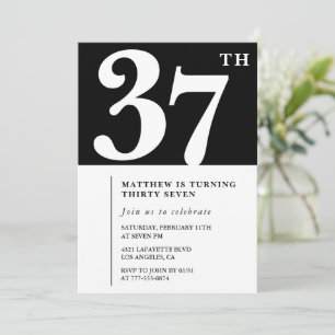 Invitation Black 37e anniversaire Elegant Chic Sim