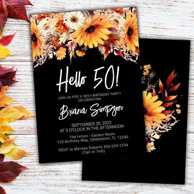 Invitation Black 50e anniversaire automne floral (Créateur téléchargé)