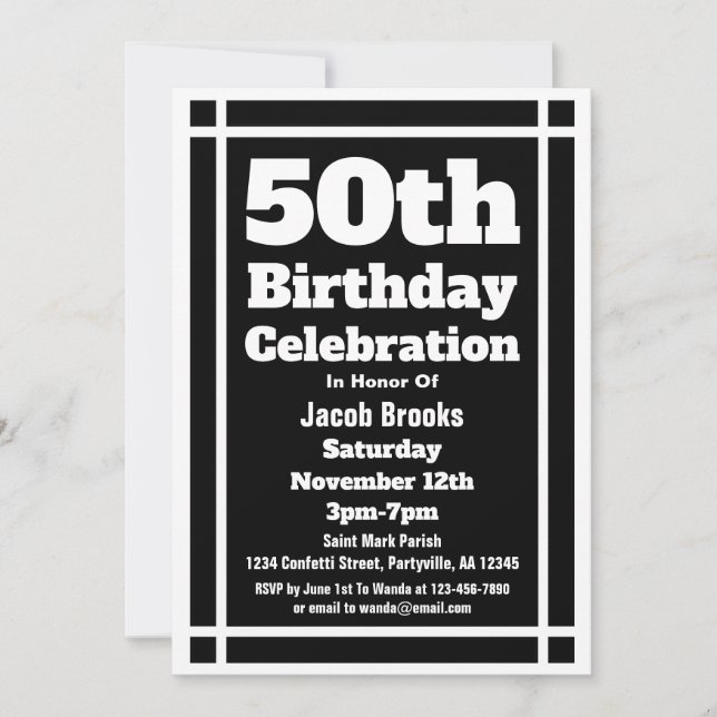 Invitation Black 50th Birthday Party (Devant)