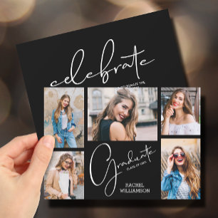 Invitation Black 5 Photo Graduation Party