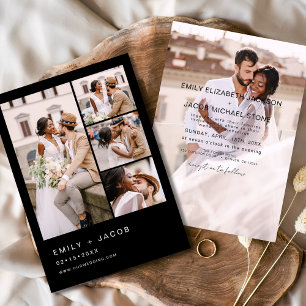 Invitation Black 5 Photo Moderne Mariage élégant