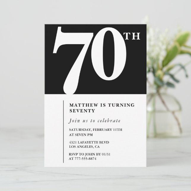 Invitation Black 70e anniversaire Elegant Chic Sim (Debout devant)