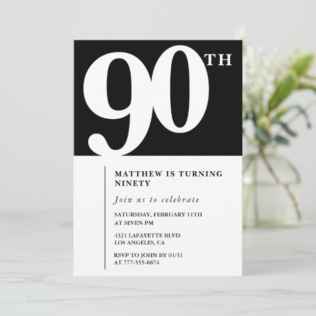 Invitation Black 90e anniversaire Elegant Chic Sim (Debout devant)