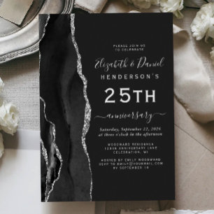 Invitation Black Agate Argent 25e Anniversaire